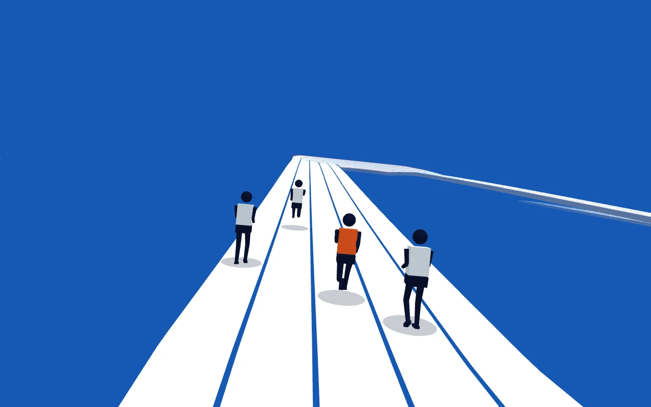 The real racing camera follows the pack into a tight bend, where the lane markings turn orange.